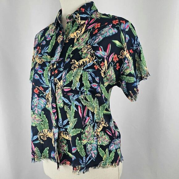 Philosophy Women's Raw Hem Cropped Tropical Button Up Shirt Size Small NWT - Picture 4 of 12